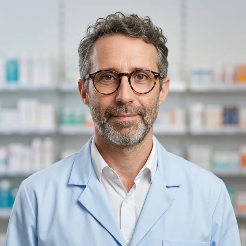 Portrait professionnel pharmacien genere par IA